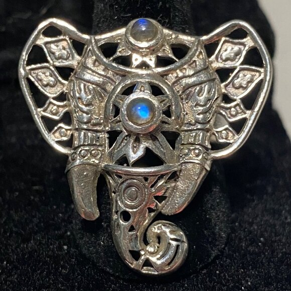 Ring Elephant Size 8 Labradorite 1.25" T x 1.25" W Sterling Silver 925 Tested - Picture 1 of 11